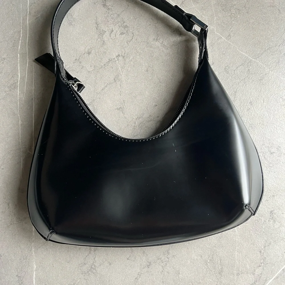 BY FAR Ladies Baby Amber Black Semi Patent Leather Shoulder Bag